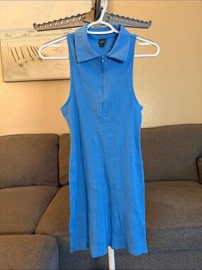 wild fable Ribbed Zip-Collar Sleeveless Dress in Blue